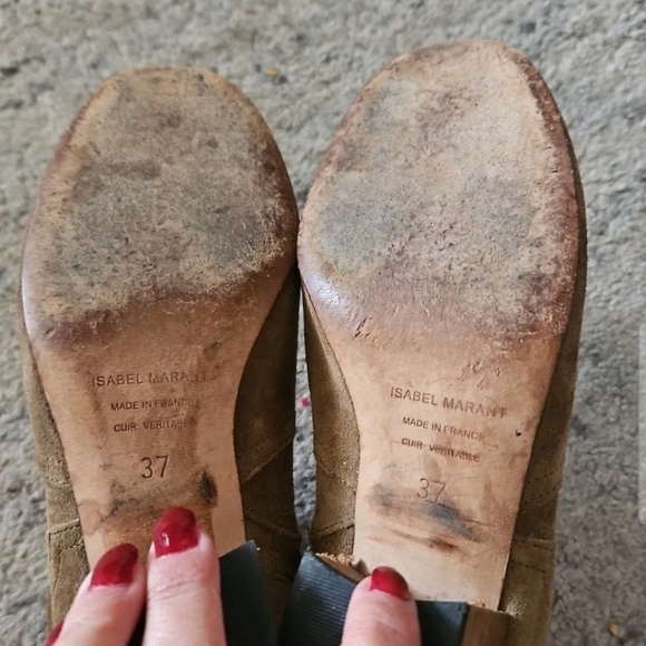 Isabel Marant Womens Tan Dicker  Suede Calfskin Leather Designer Ankle Bootie 37 - Picture 6 of 14